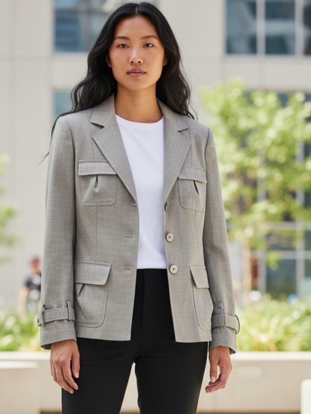 Calvin Klein Light Gray Tailored Button Front Blazer
